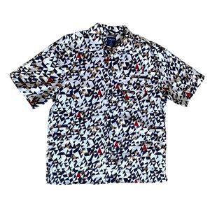 Trust Mens Shirt Size XL Geometric Art Linen Rayon Blend Button Up Collared NWOT